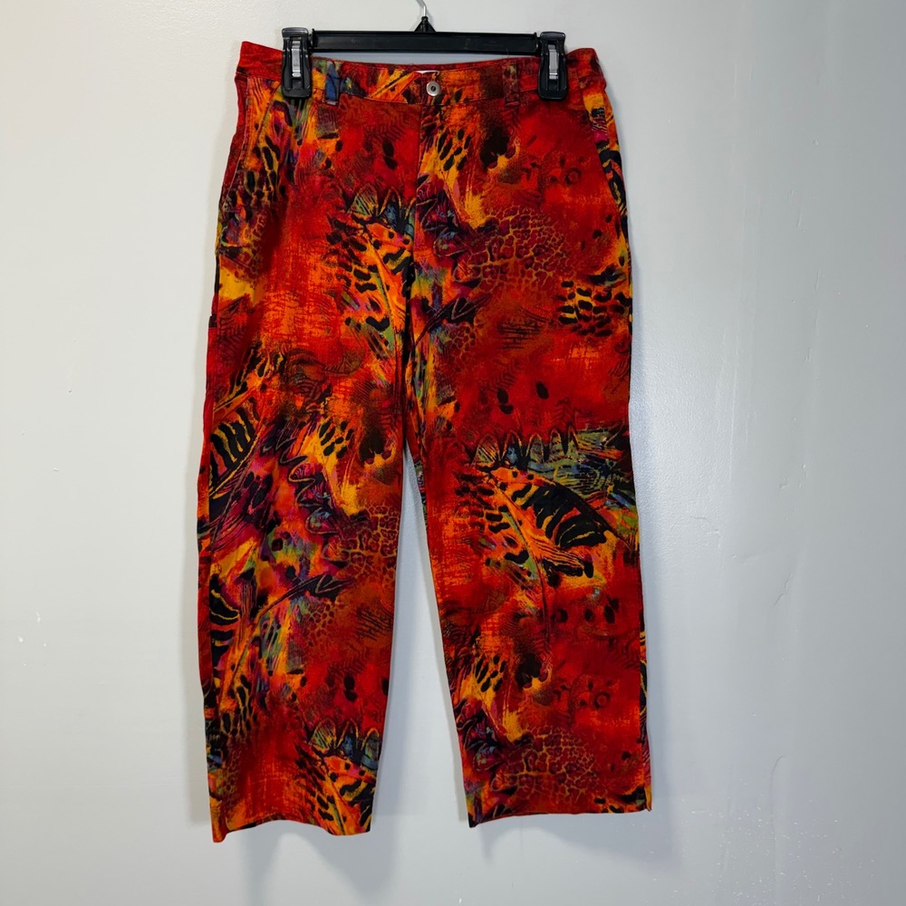 Chicos Vintage Red Abstract Animal Print Crop Pants Size Medium Boho Maximalist‎